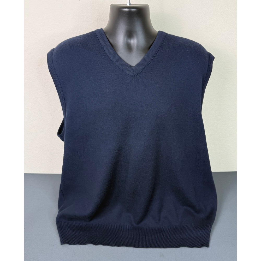 Vintage Cypress Links Mens XLT V-Neck Cotton Knit Vest Navy Made in USA Preppy